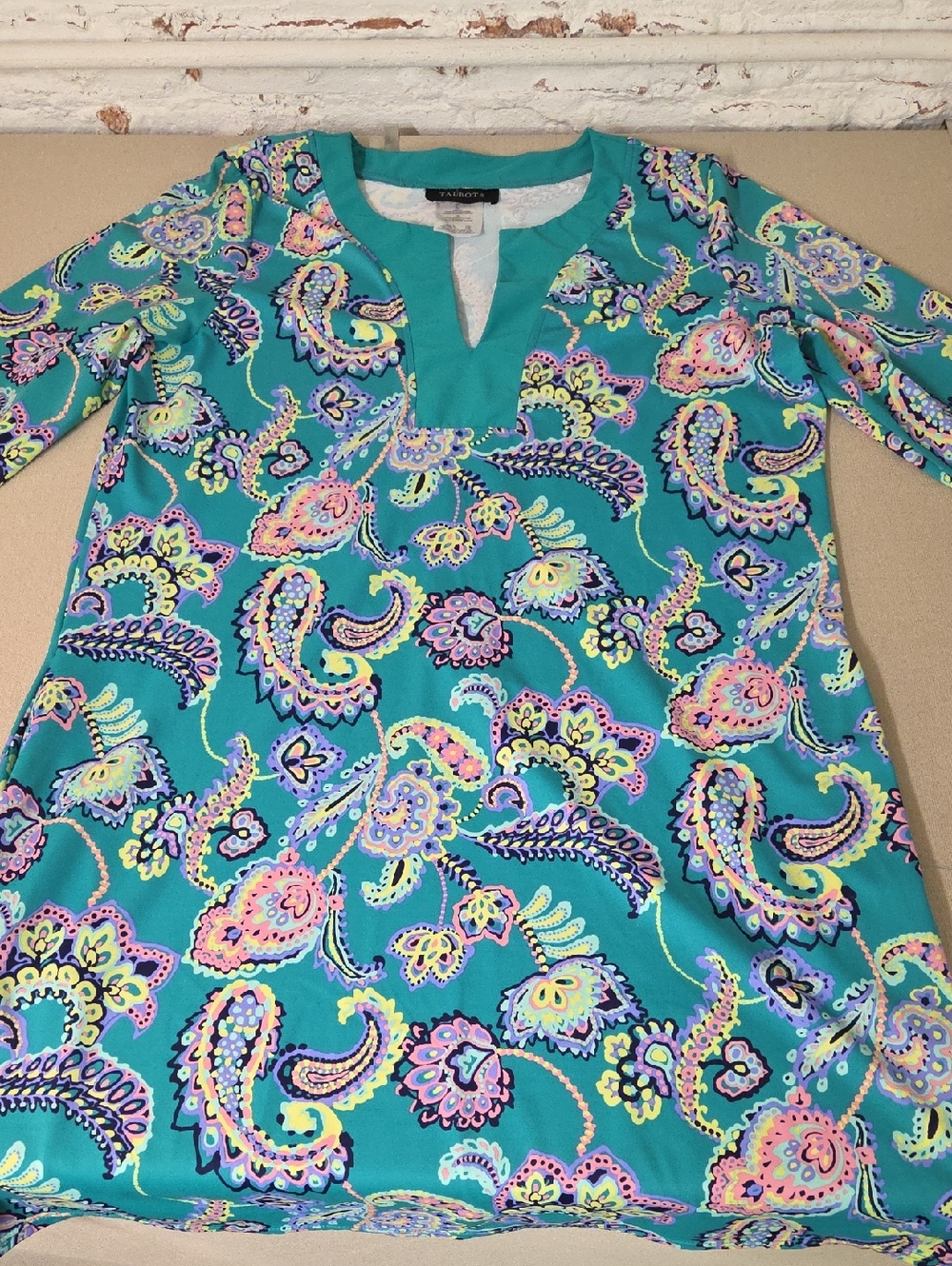 Talbots Teal Paisley Split-V  Swim Cover Up Or Dress Sz Large